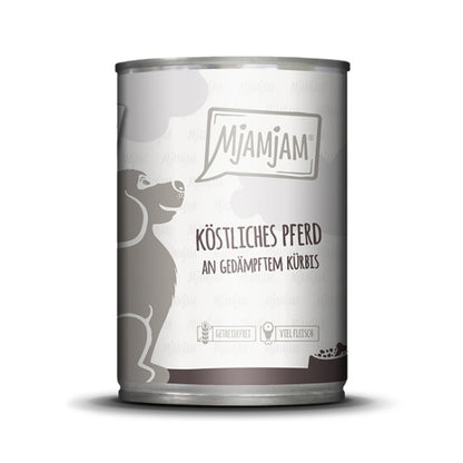 Mjamjam Hund Köstliches Pferd an gedämpften Kürbis