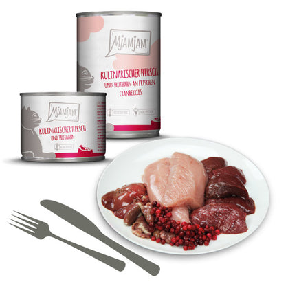 Mjamjam Katze kulinarischer Hirsch und Truthahn